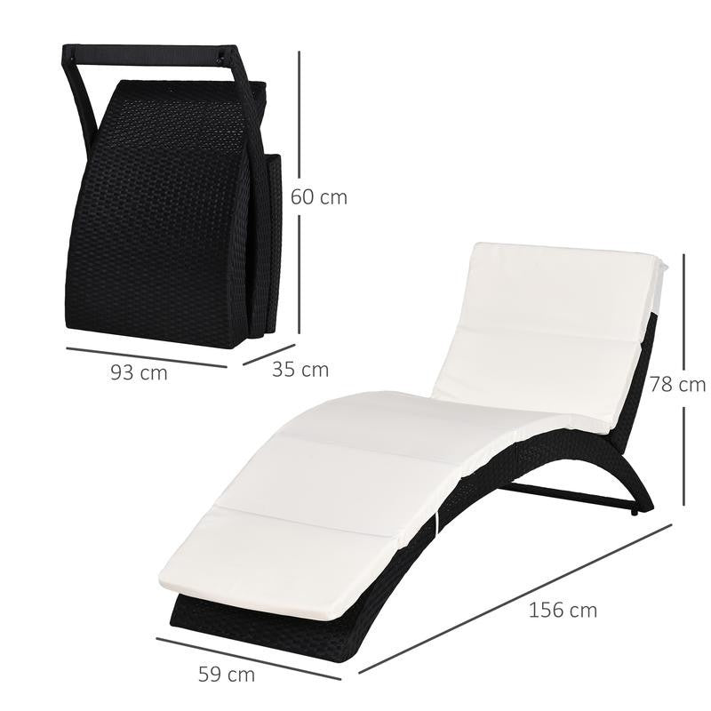 2-in-1 Rattan Sun Lounger Recliner Bed Chair Folding Cushioned Patio