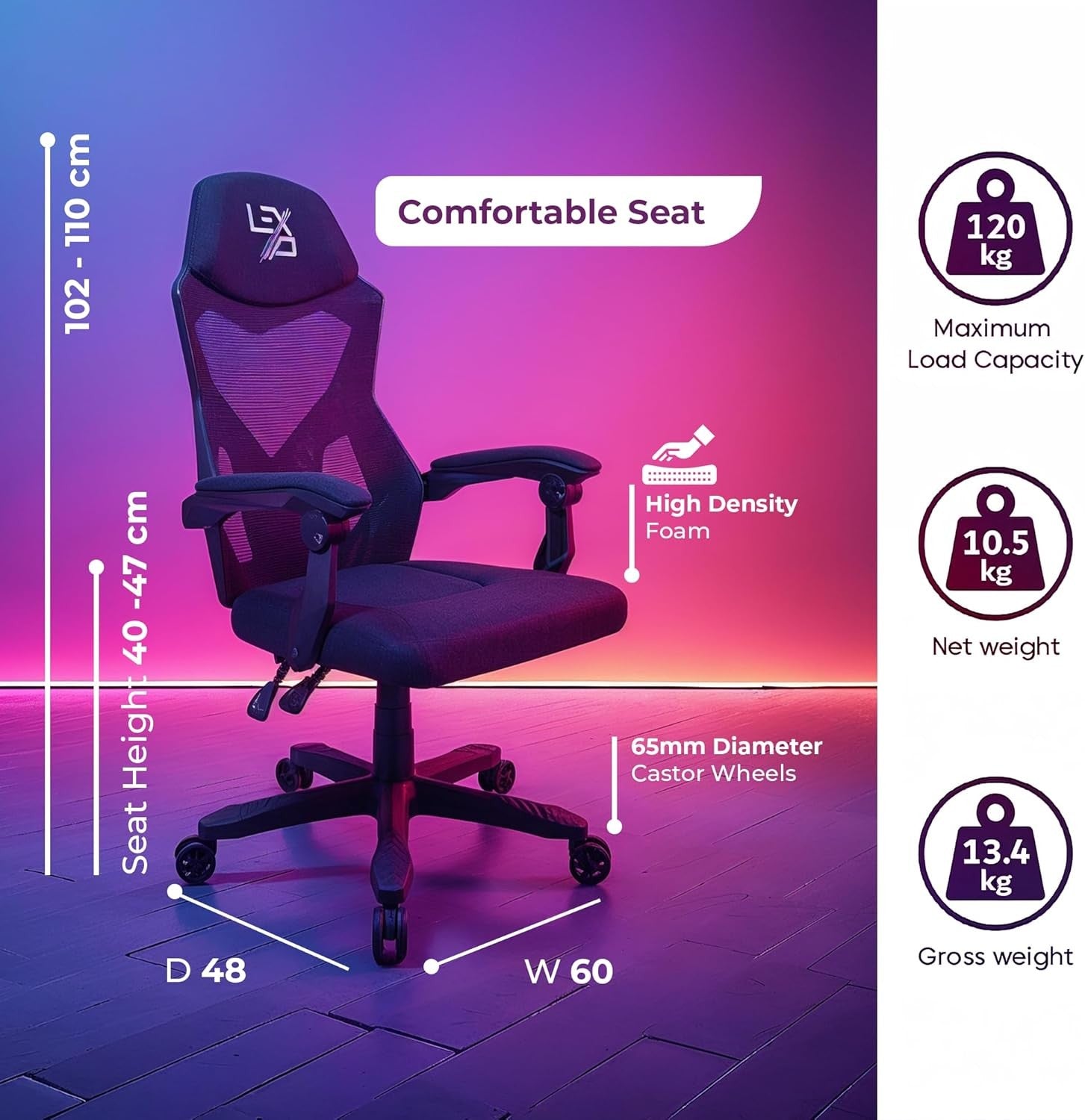 Ergonomic Gaming Chair Mesh Office Chair Reclining Swivel Black