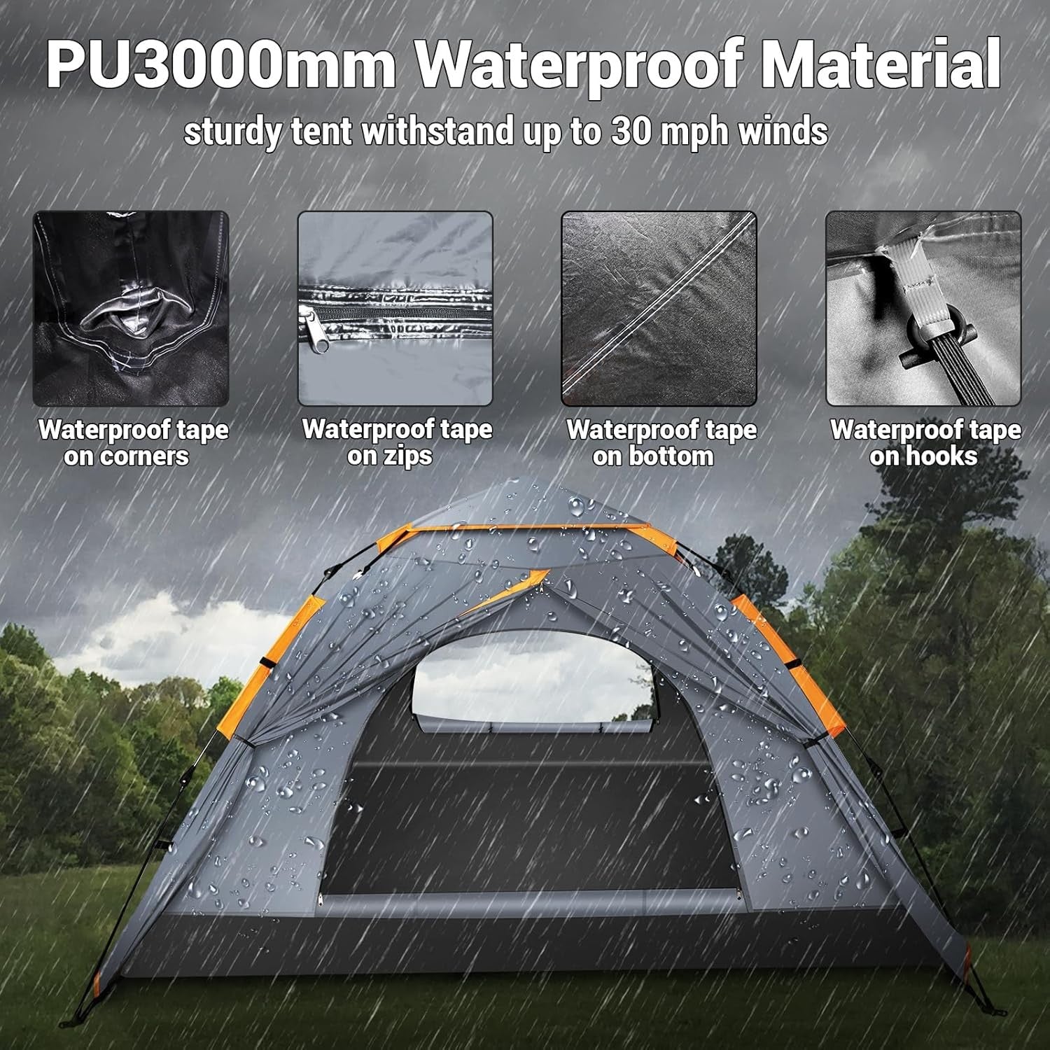 3 Man Pop Up Camping Tent 4 Season Waterproof Dome