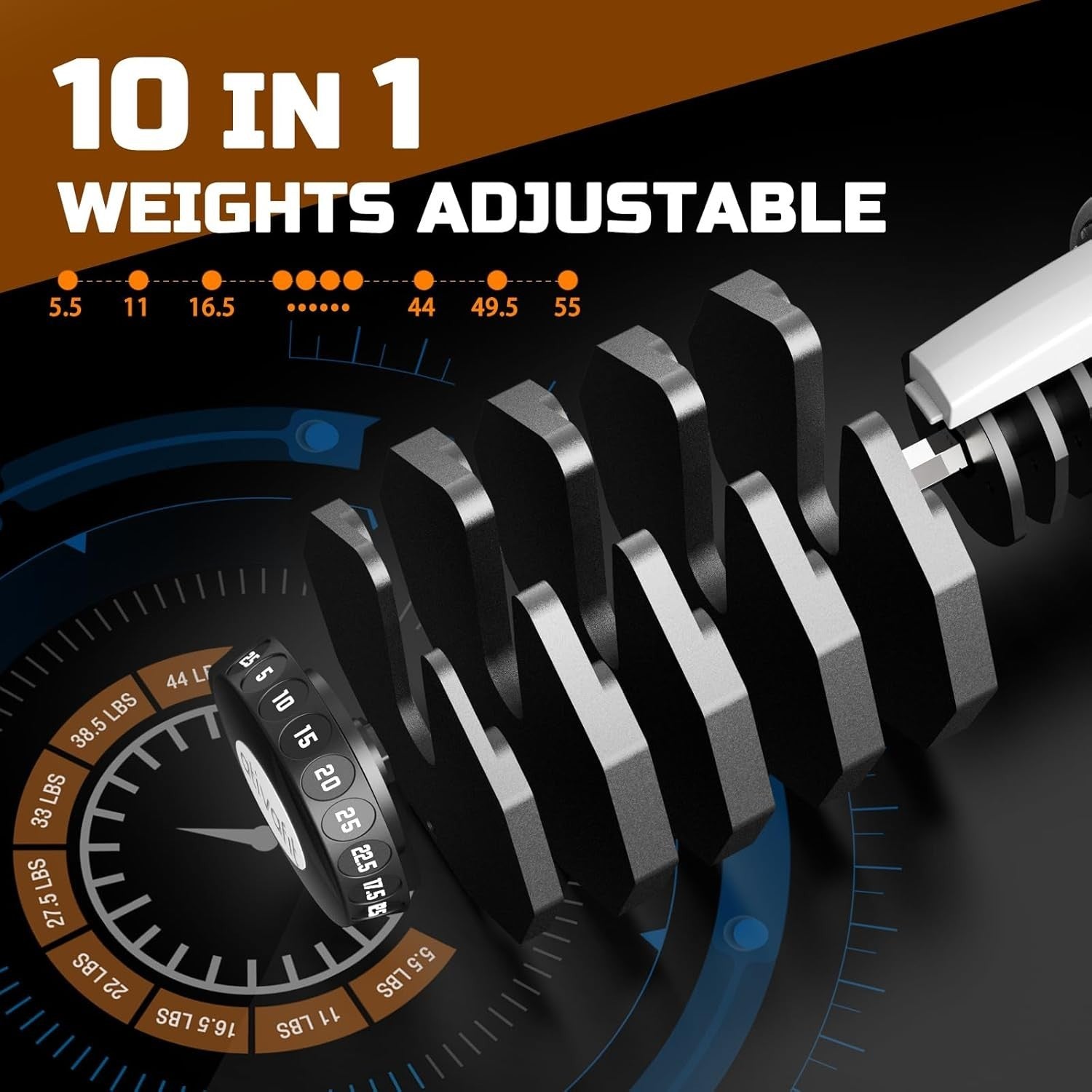 25kg Adjustable Dumbbell 10-in-1 Quick Dial Weights Home Gym Strength Set