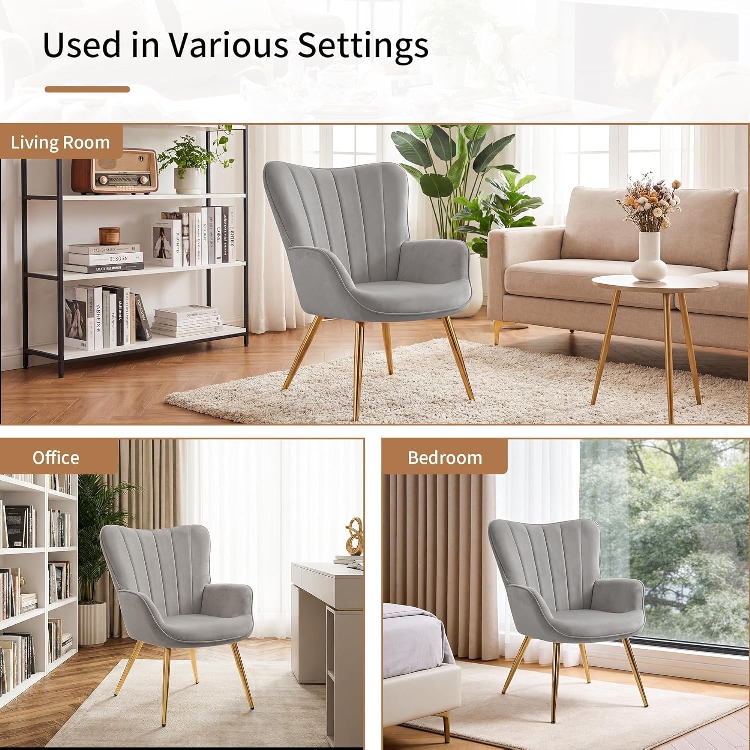 Wing Back Accent Armchair with Ottoman Modern Lounge Chair Grey