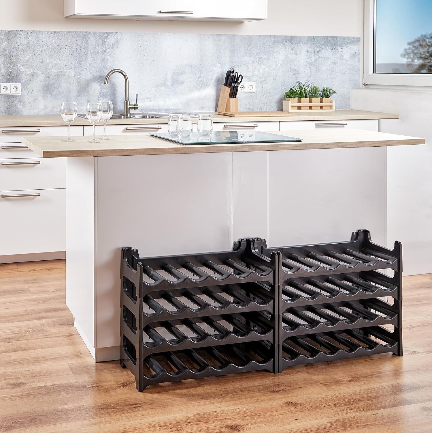 Stackable Wine Rack 48 Bottle Storage Holder Modular Freestanding Shelving Unit