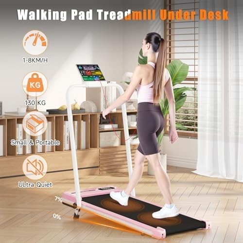7% Incline Foldable Walking Pad Treadmill 1-8KM/H Under Desk Home Gym