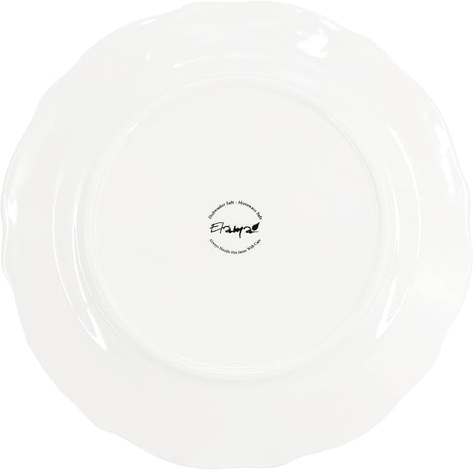 6pc White Porcelain Dinner Plates Set Embossed Rim Elegant Tableware