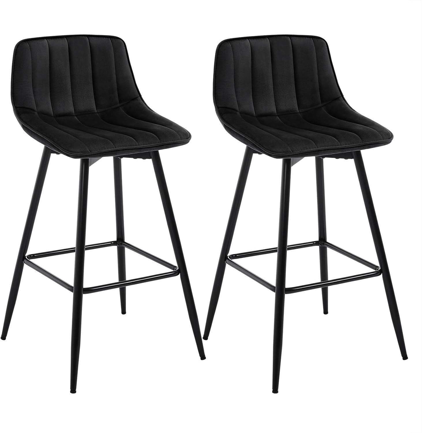 Retro Velvet Bar Stools Set of 2 Black Metal Kitchen Counter Chairs