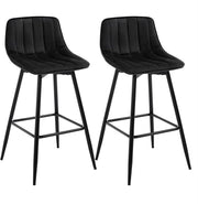 Retro Velvet Bar Stools Set of 2 Black Metal Kitchen Counter Chairs