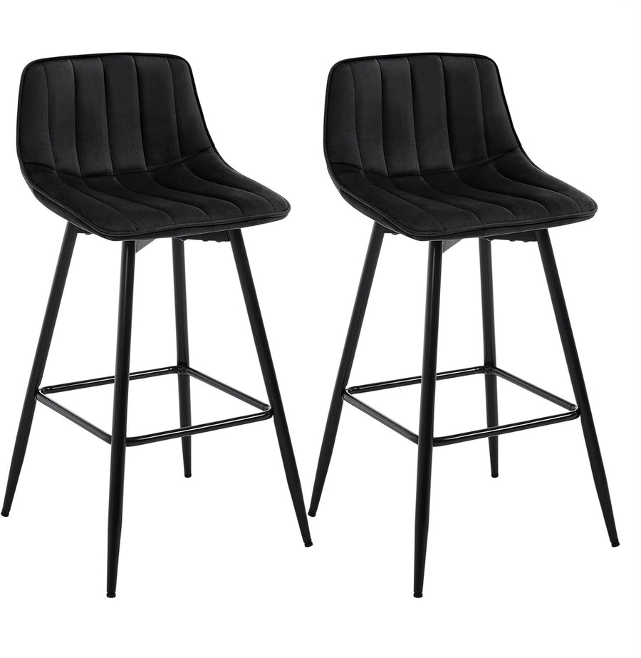 Retro Velvet Bar Stools Set of 2 Black Metal Kitchen Counter Chairs