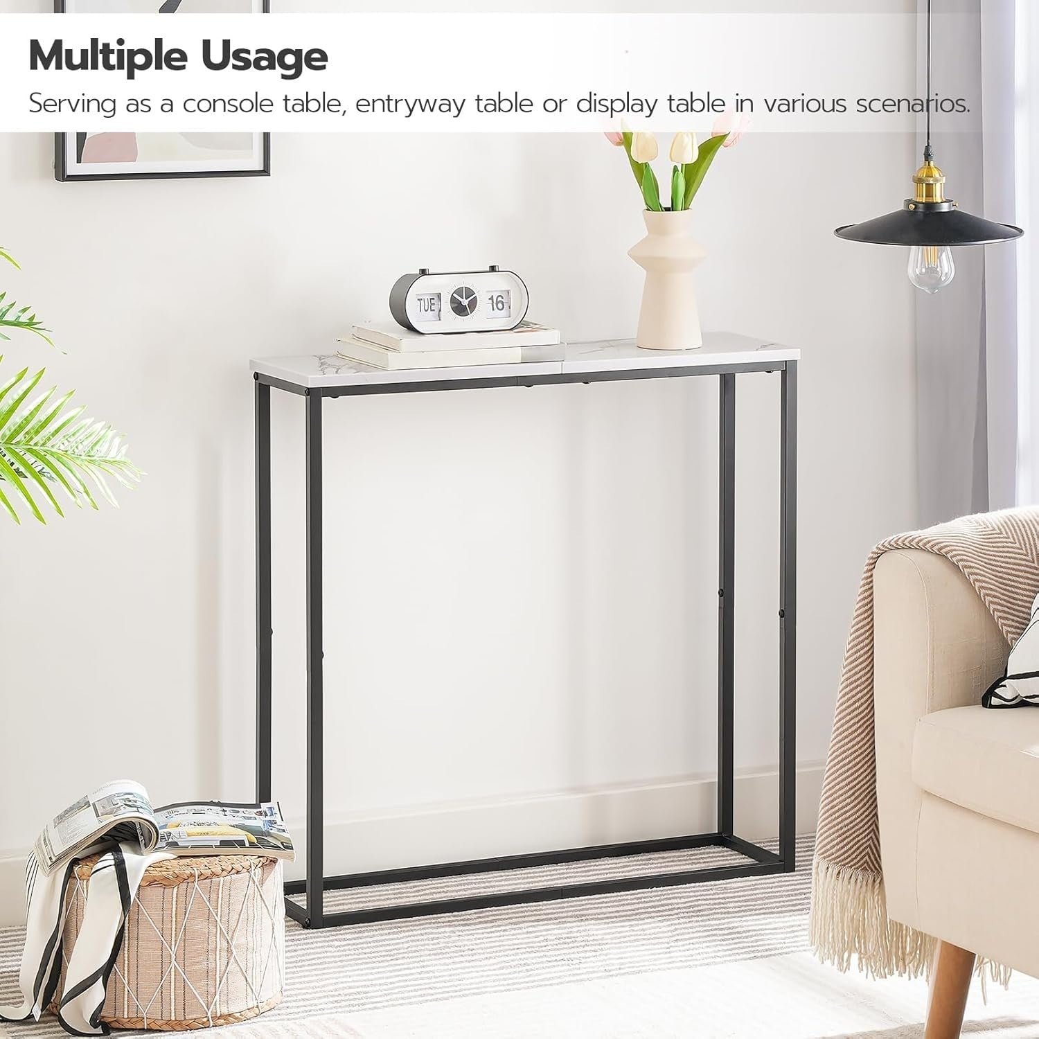 Slim Console Table with Marble Top & Metal Frame – Perfect for Hallways