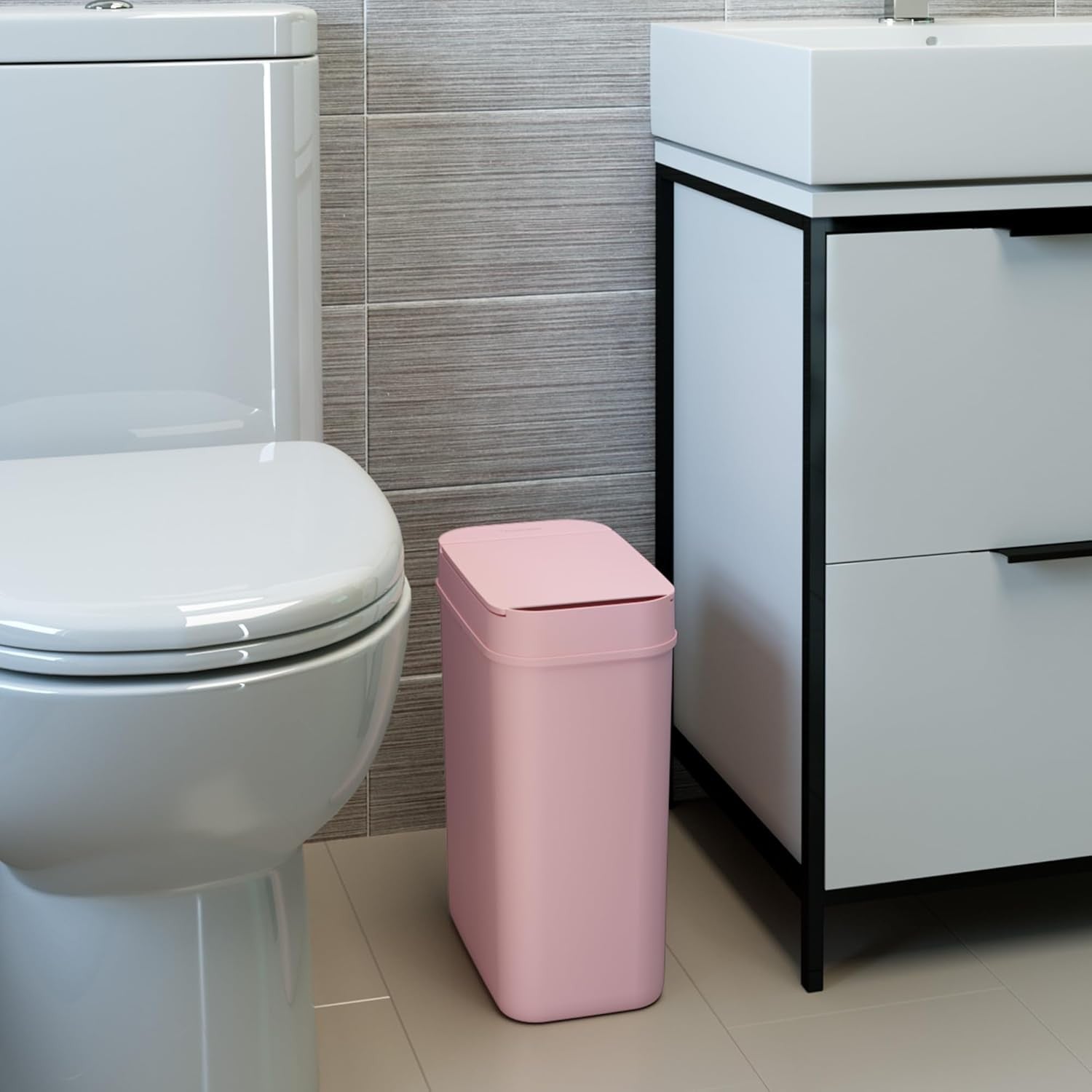 3 Gallon Touchless Sensor Trash Can Slim Bathroom Bin Pink