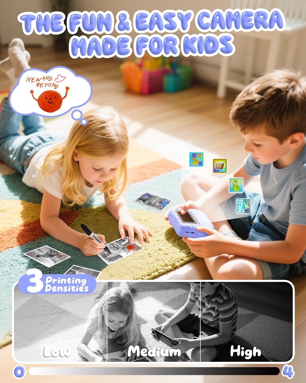 Kids Instant Print Camera 48MP 1080P Video 32GB Card Purple Gift
