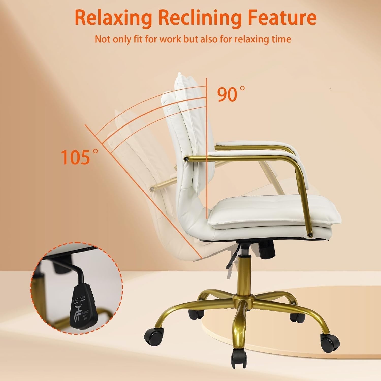 Executive Ergonomic Office Desk Chair White Faux Leather Adjustable Swivel Rolli