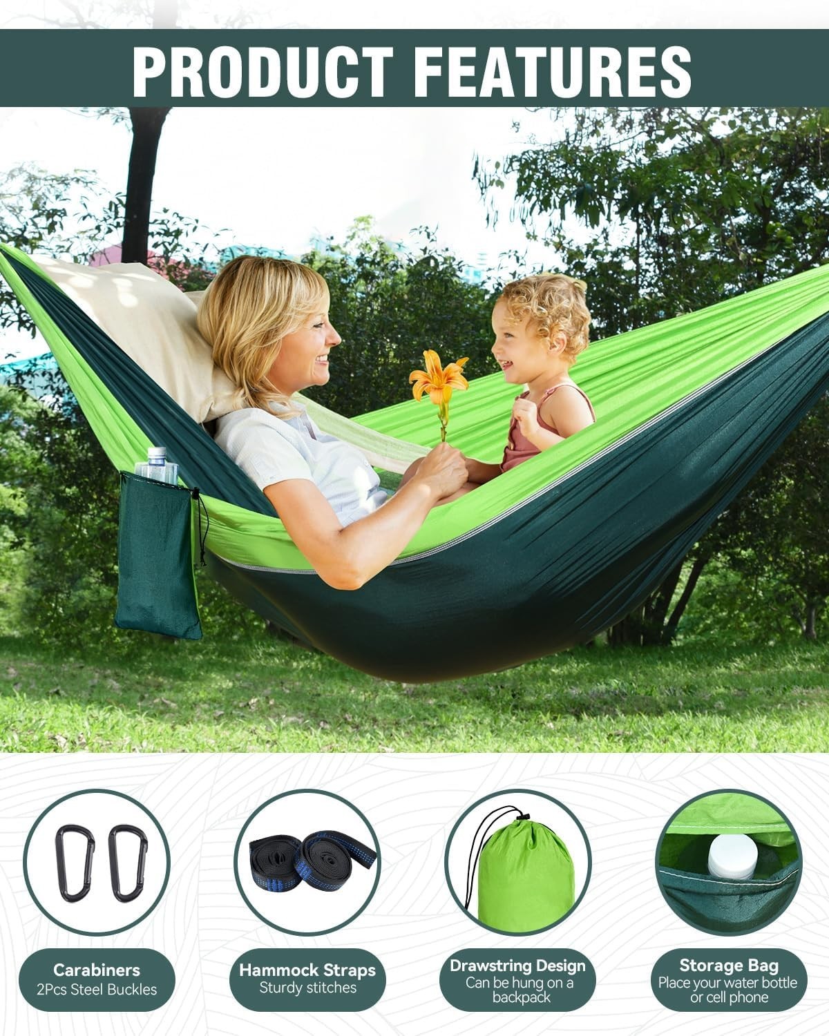 Ultralight Portable Camping Hammock 270x140 cm with Tree Straps, Quick Dry