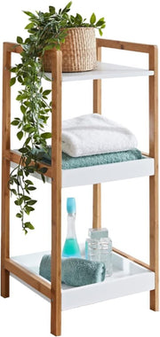 3 Tier Narrow White Shelving Unit Bookcase Bamboo Storage Shelf 72cm High