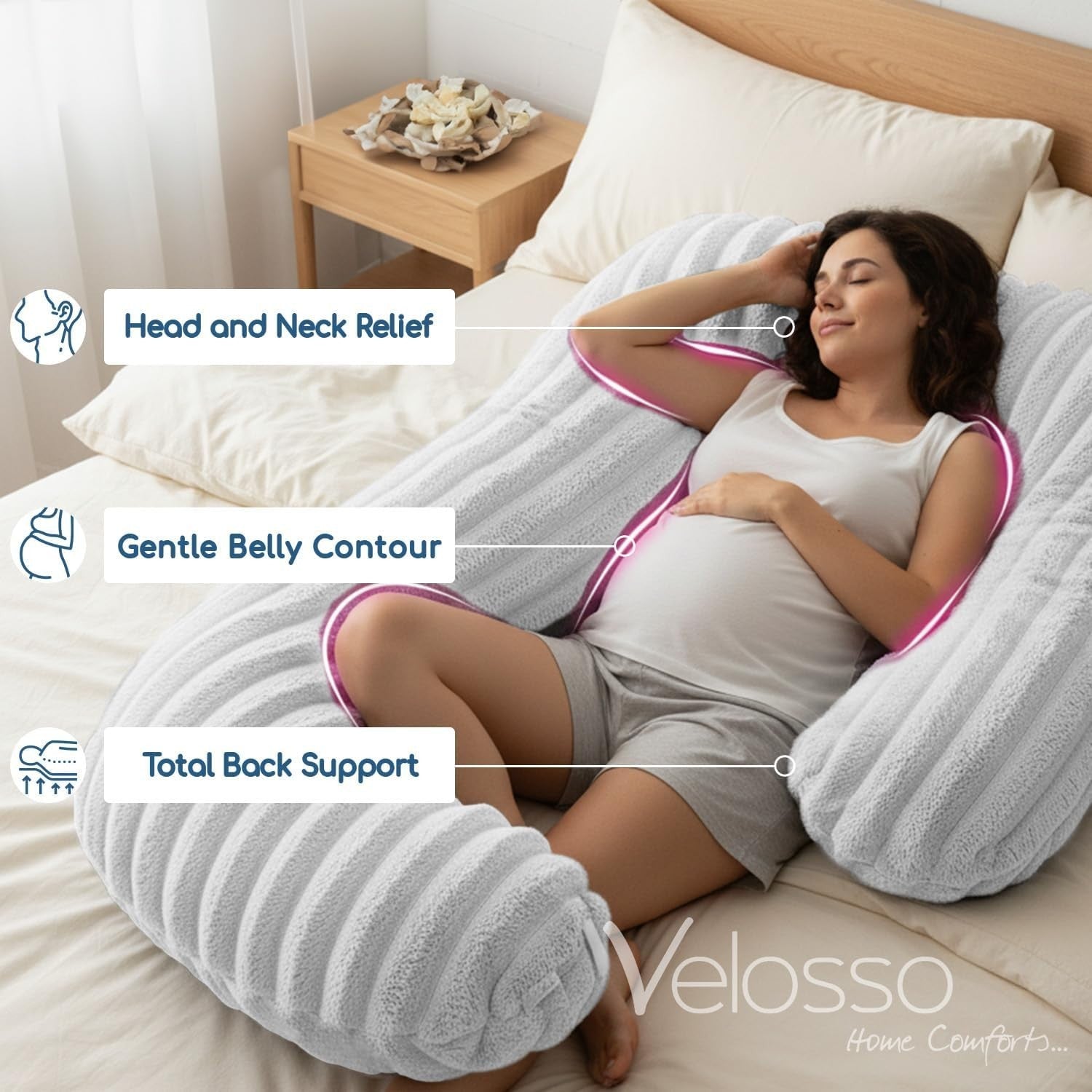 Pregnancy Body Pillow U Shape 32in Faux Fur Support for Side Sleepers