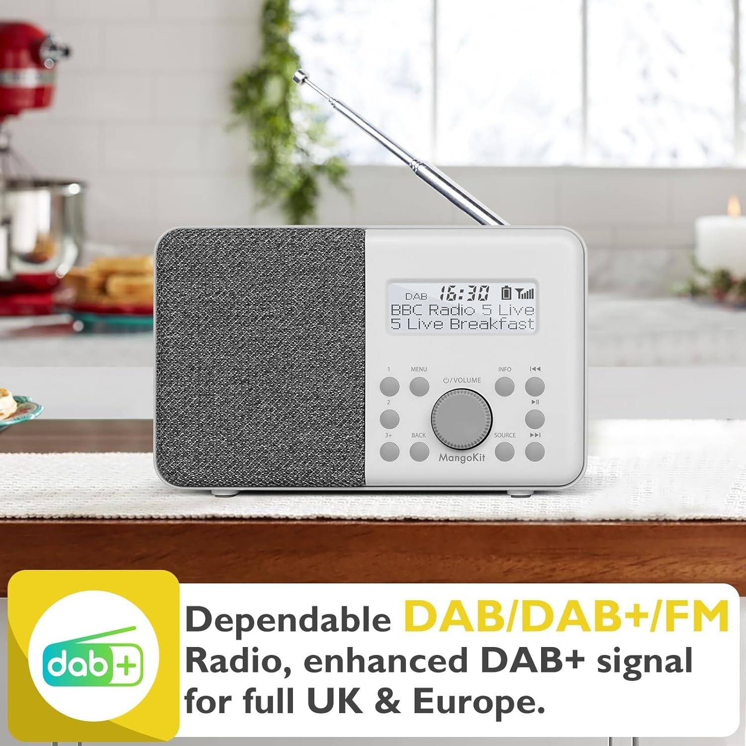 Portable DAB+ FM Digital Radio Bluetooth Alarm Stone Grey