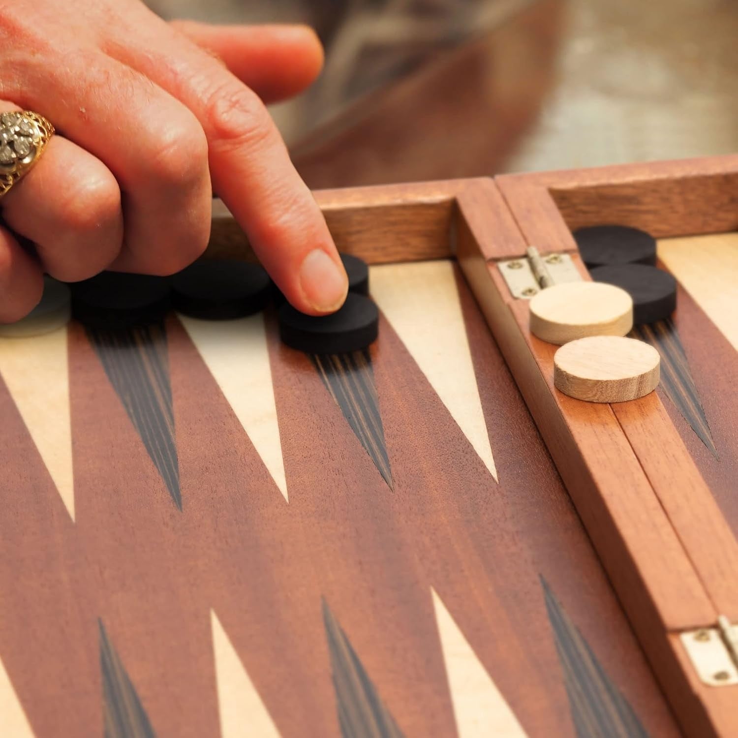 Wooden Inlaid Backgammon Set 33cm Folding Board Luxury Strategy Game