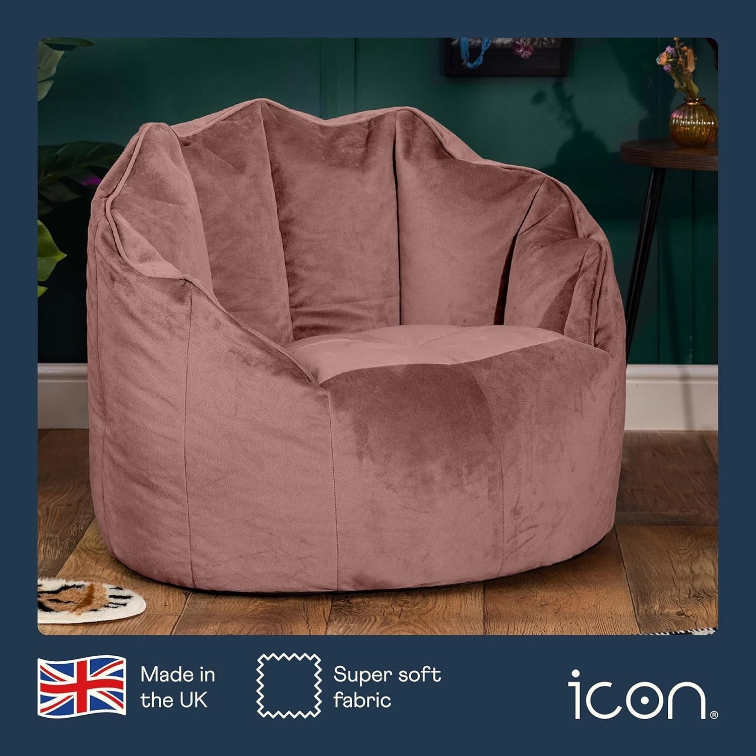 Velvet Bean Bag Chair Large Adult Seat Sofa Dusk Pink Home Lounge Comfort