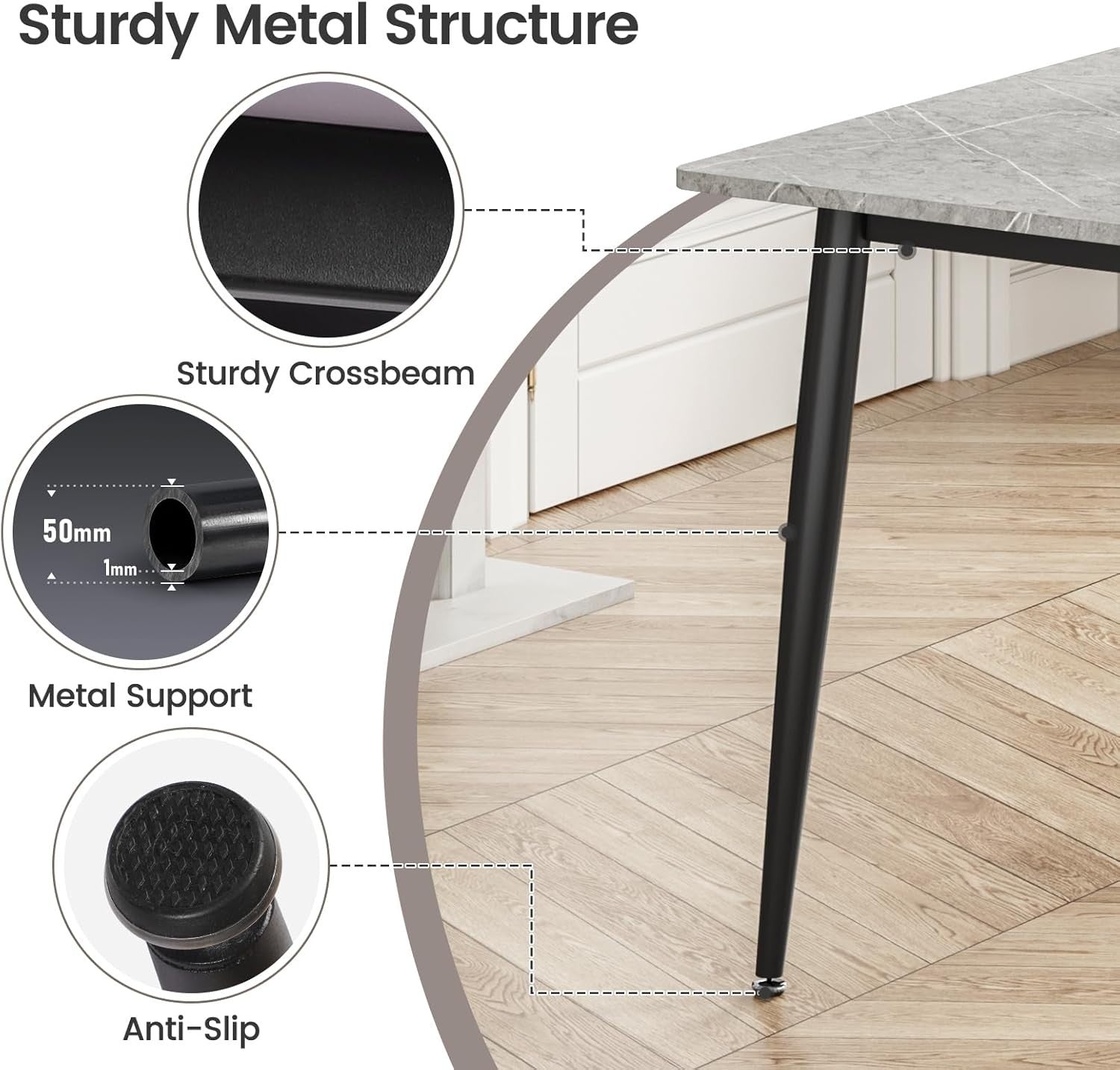 Modern 6-Seater Faux Marble Dining Table Set with High Back Chairs, 120cm