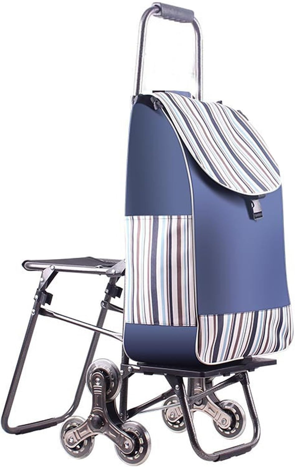 Foldable Stair Climber Shopping Trolley w/ Seat 6-Wheel Waterproof Portable Cart