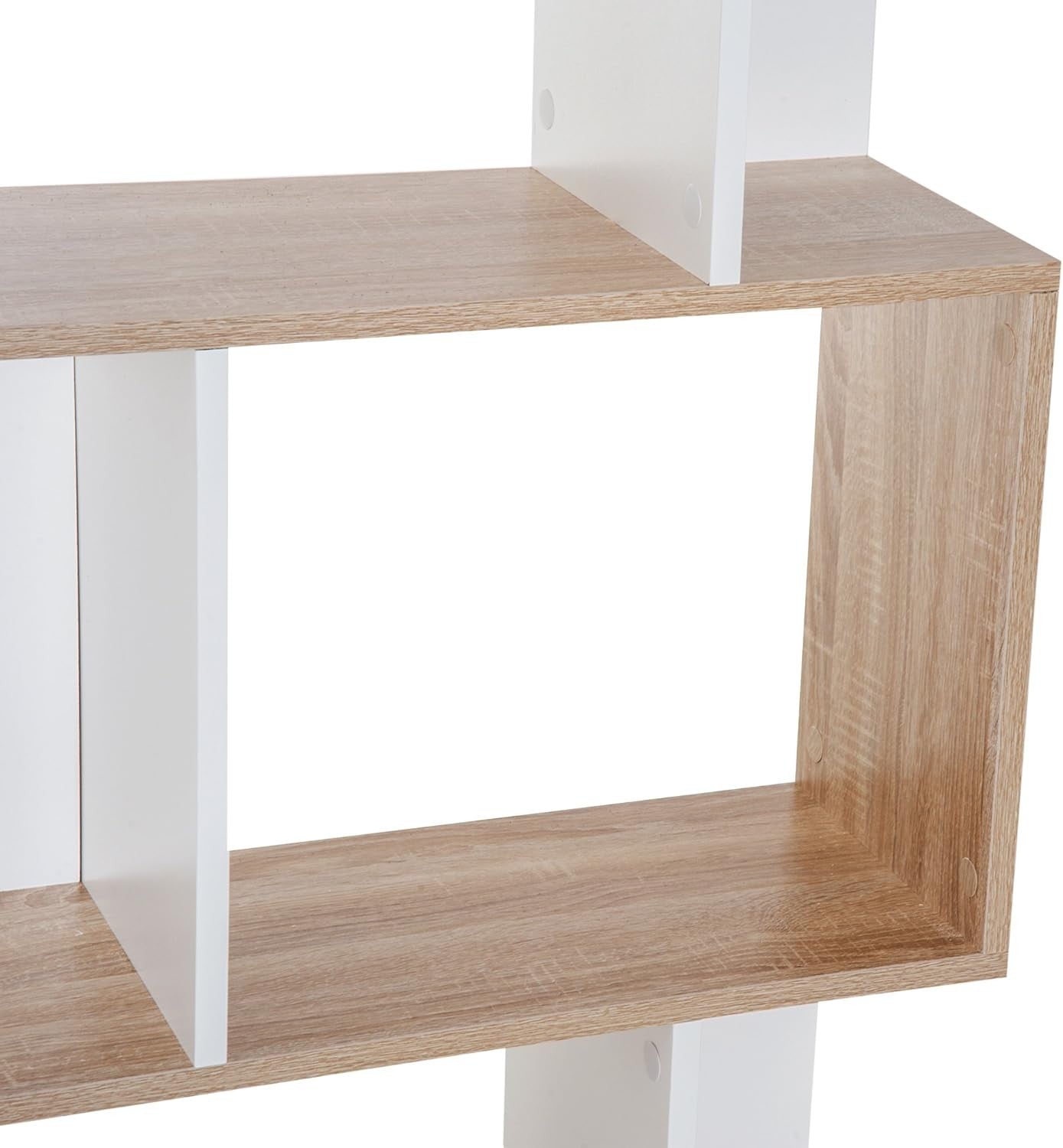 Modern S-Shape 6-Tier Freestanding Bookcase Oak & White – Stylish Display Shelf