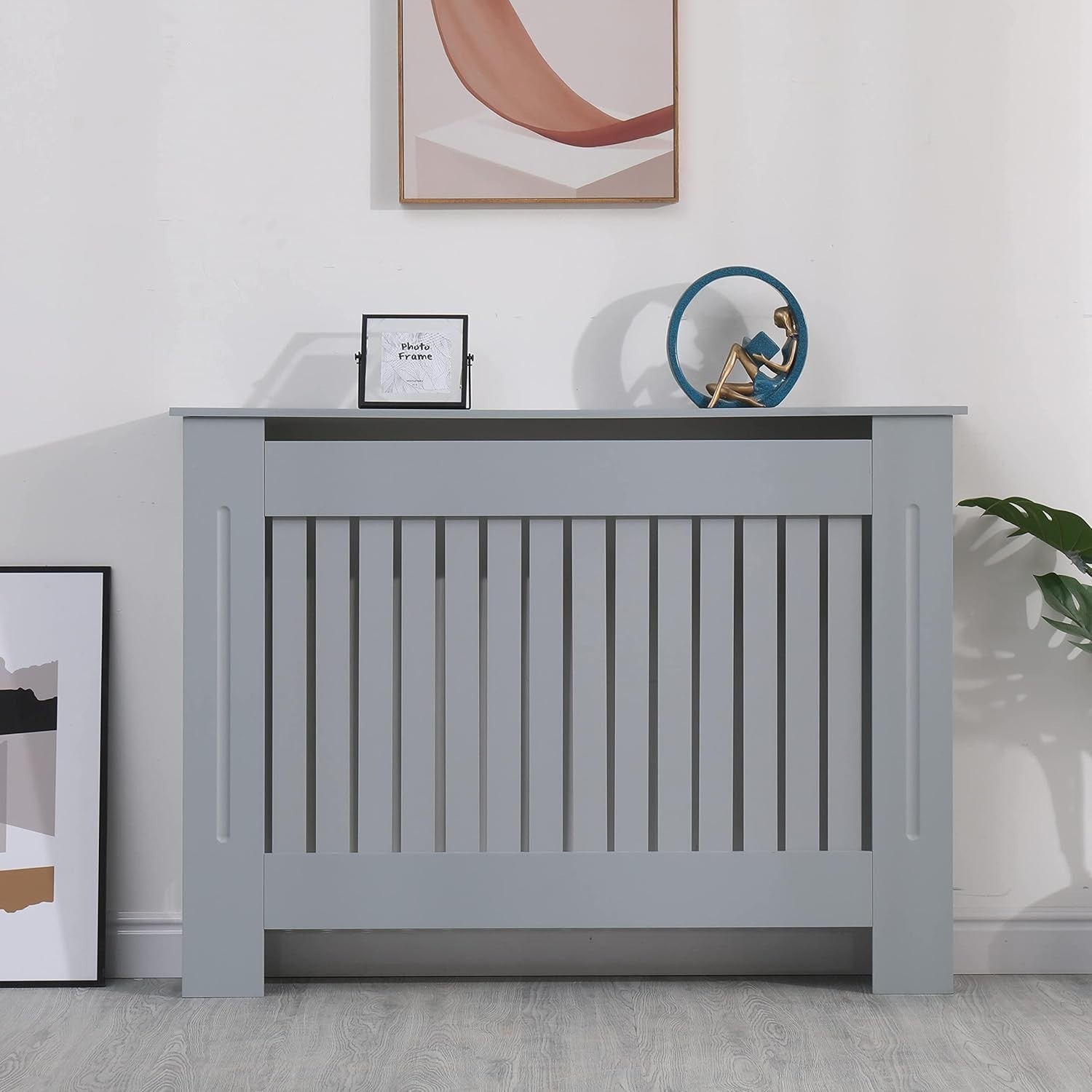 Medium Grey Radiator Cover | Modern MDF Vertical Slat Cabinet – Elegant Design