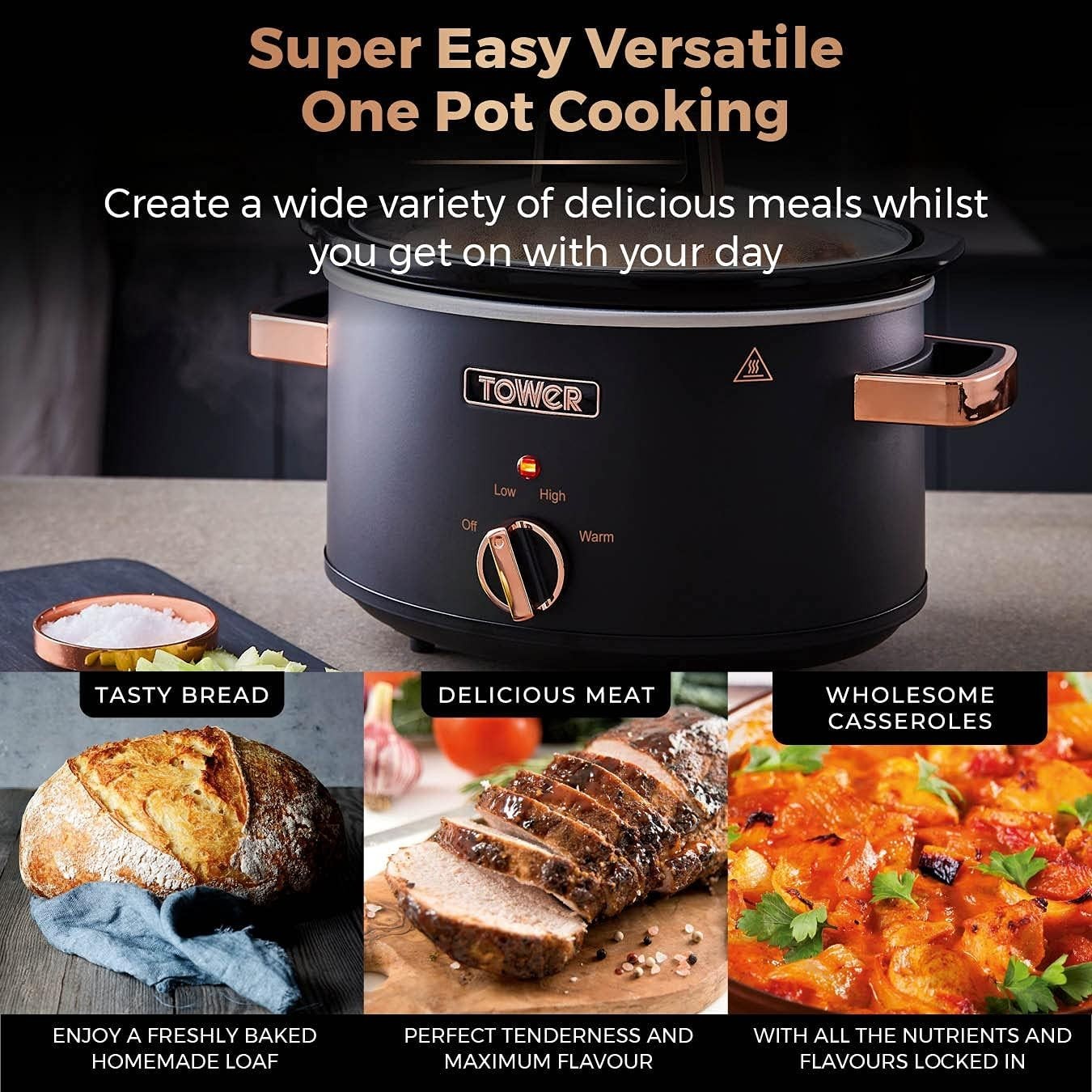 3.5L Slow Cooker with Removable Pot, 3 Heat Settings, Cool Touch Handles