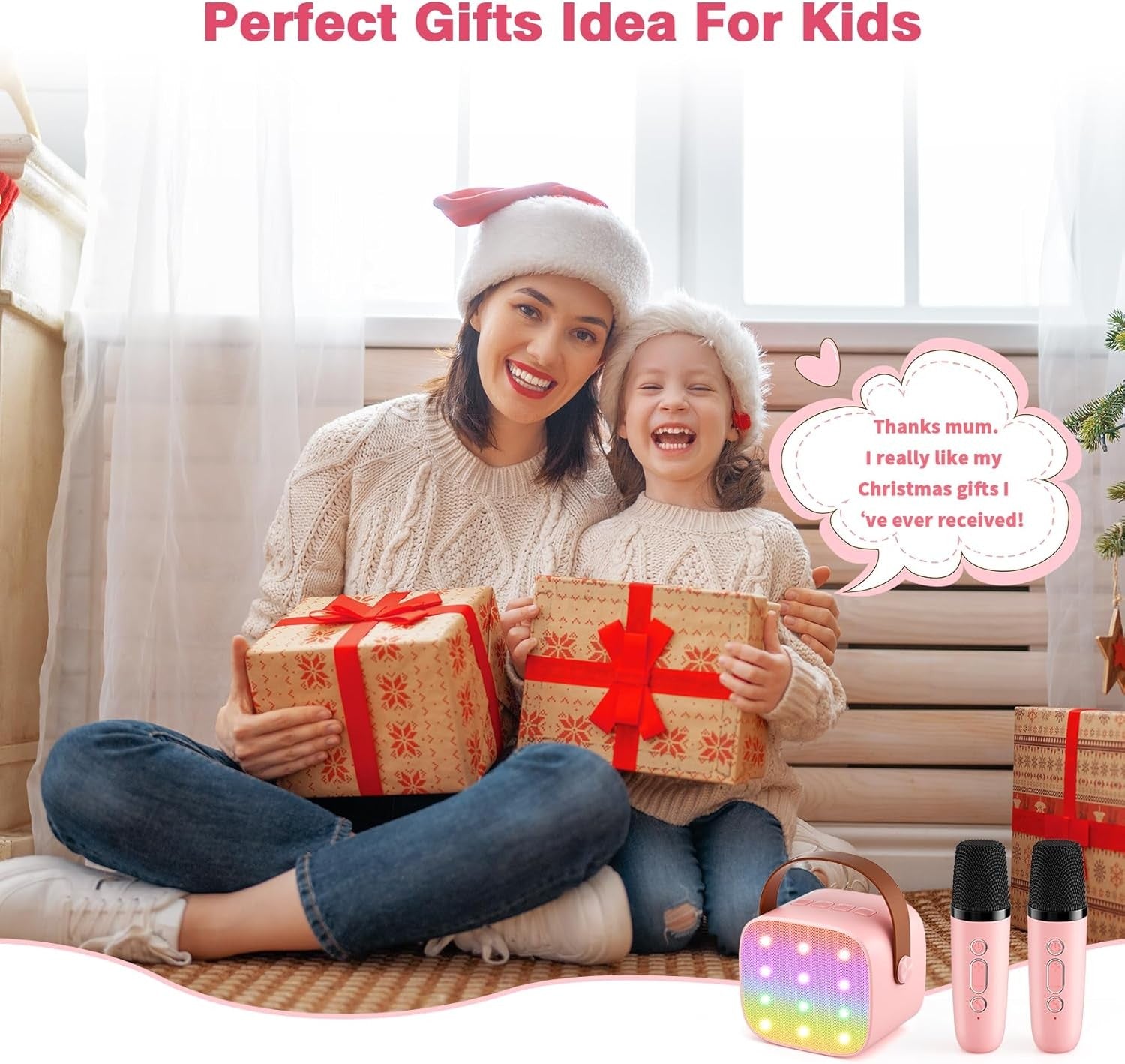 Mini Karaoke Machine with 2 Wireless Mics Kids Bluetooth