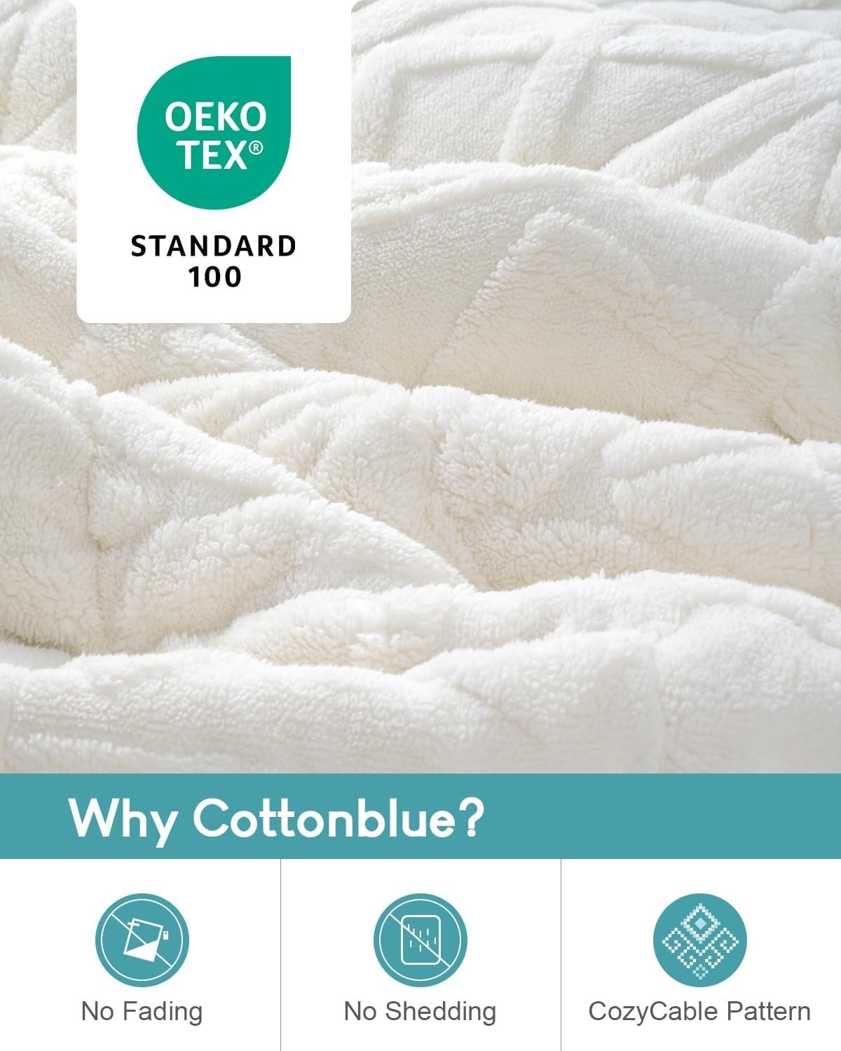 Weighted Blanket 15lb Jacquard Sherpa Cozy Sleep Aid 48x72 Cream White
