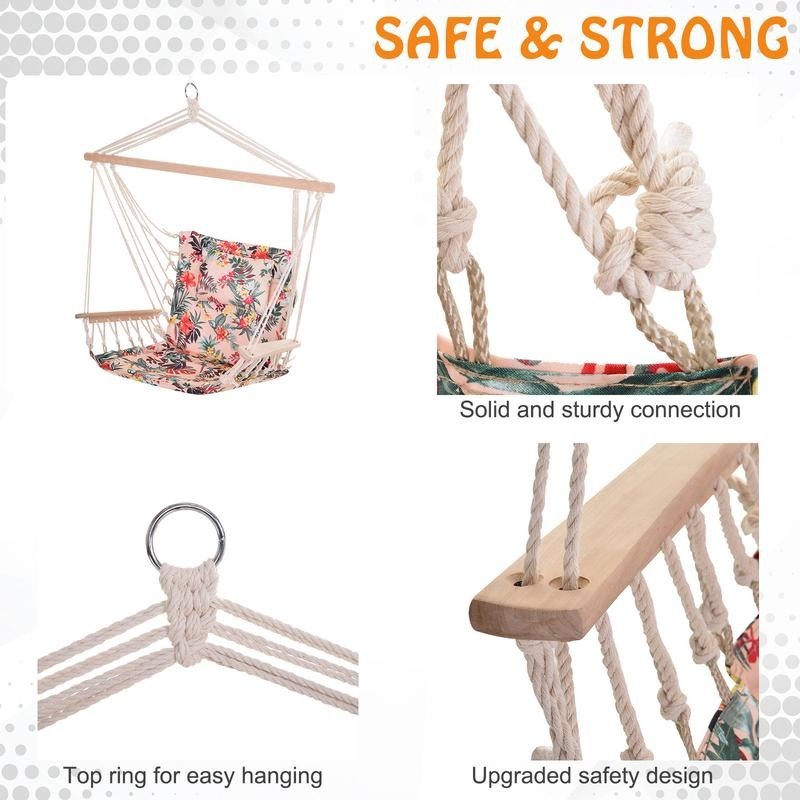 Garden Hanging Hammock Chair Rope Seat Padded Floral Patio Swing 100kg