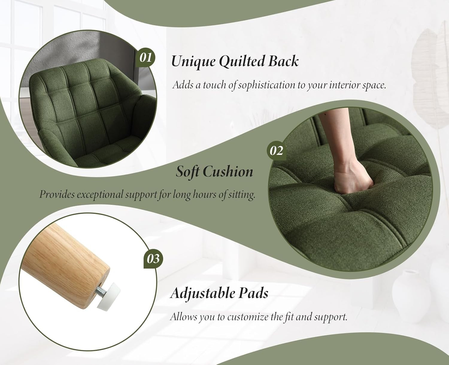 Linen Accent Armchair Green Upholstered Tub Chair Wood Legs