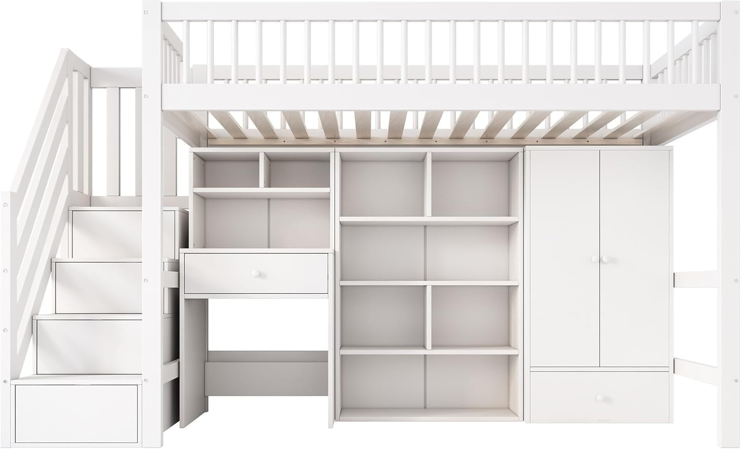 Kids Loft Bed with Desk Wardrobe Drawers Stairs Storage 3FT 90x190cm
