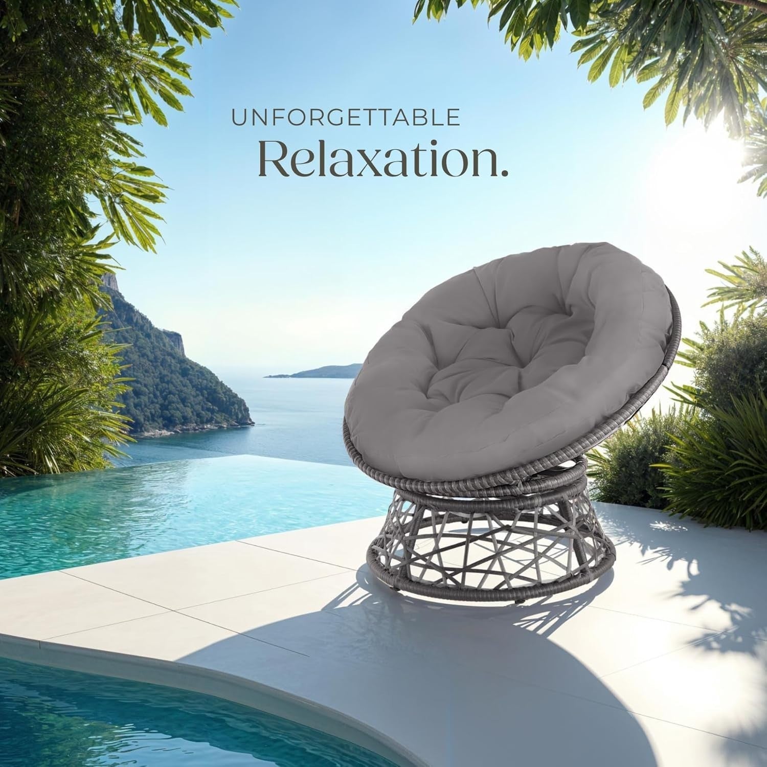 360° Swivel Rattan Garden Chair with Thick Cushion Patio Balcony Lounger