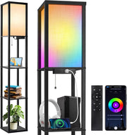 RGB Floor Lamp with Shelves App Remote Smart LED Standing Light Black