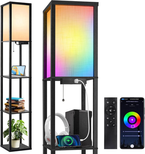 RGB Floor Lamp with Shelves App Remote Smart LED Standing Light Black
