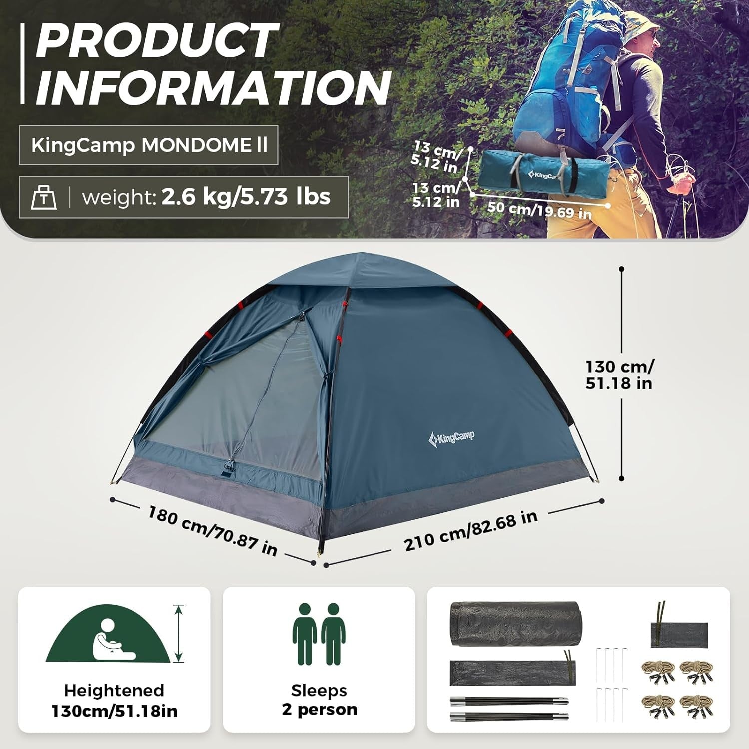 KingCamp MONDOME II 2 Person Ultralight Waterproof Dome Tent