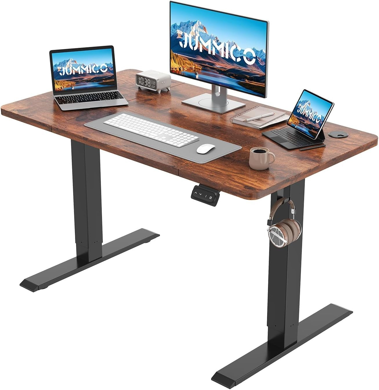 Electric Standing Desk 120x60cm Adjustable Brown Sit Stand Table with Memory