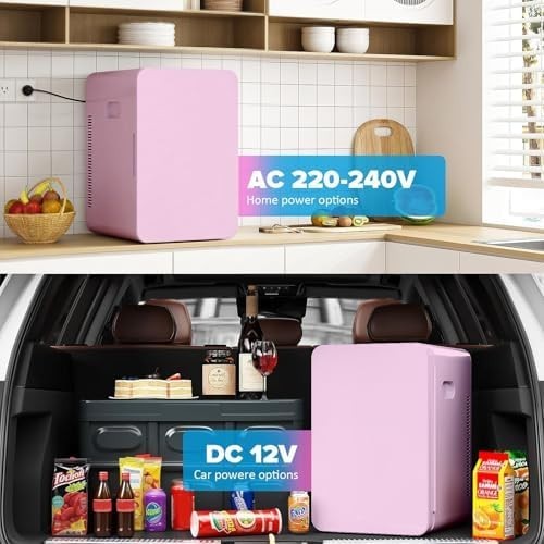 22L Mini Fridge Cooler & Warmer | Portable, Adjustable Shelves, 30 Cans Pink