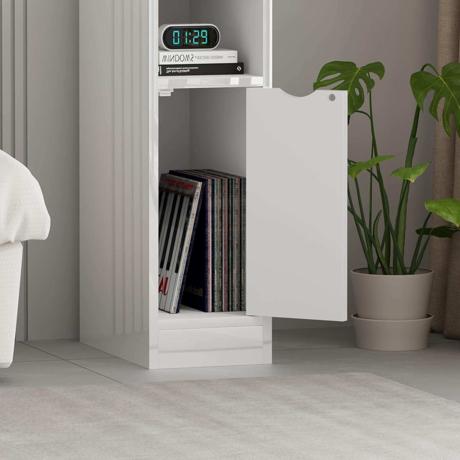 Slim White Bedside Table with Drawers, Narrow Storage Cabinet for Small Spaces