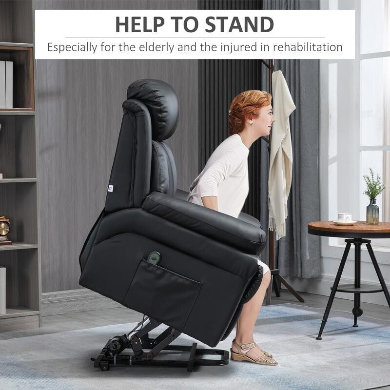 Electric Recliner Lift Chair – PU Leather Power Armchair w/ Remote & Storage