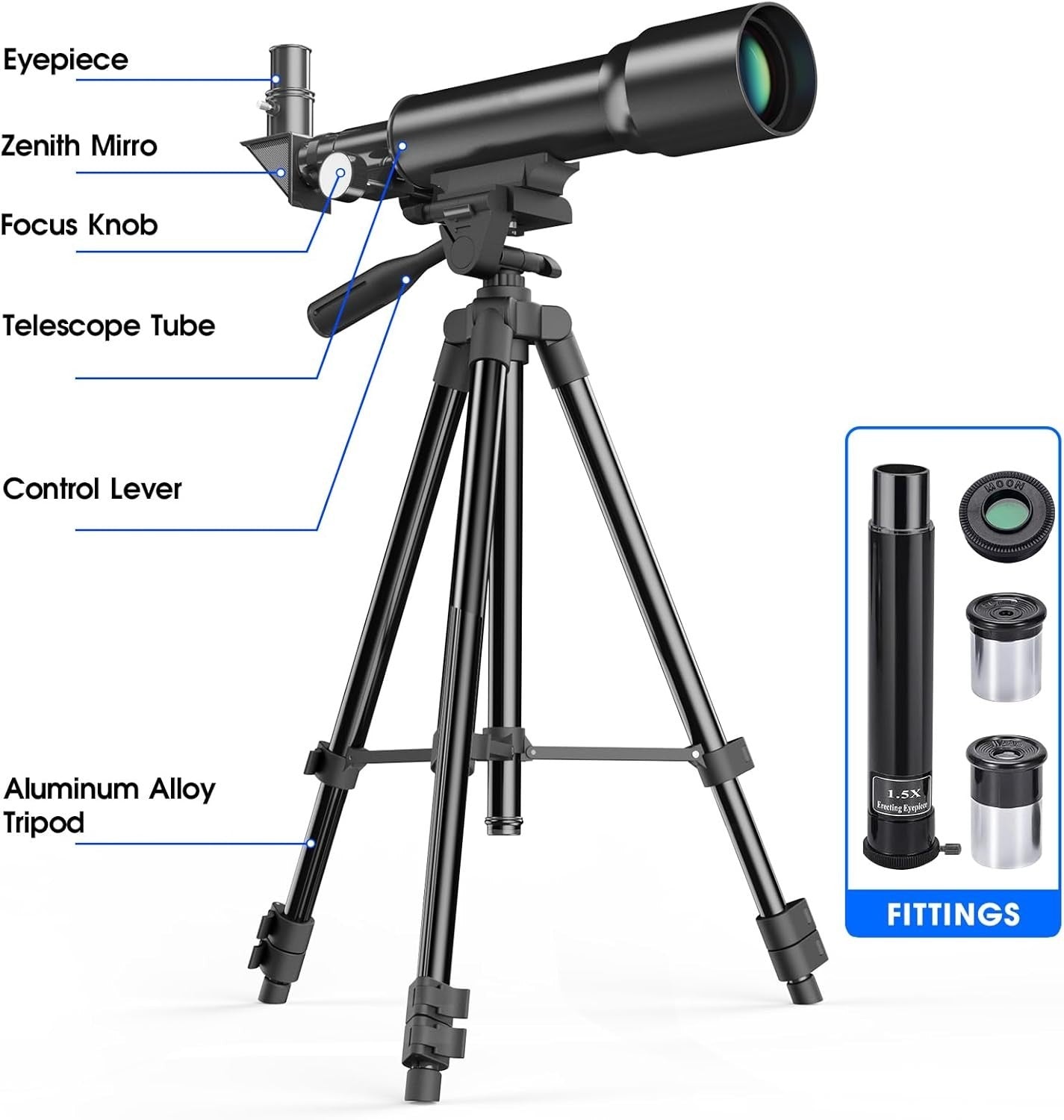 50mm AZ Kids Telescope with Tripod & Phone Adapter White