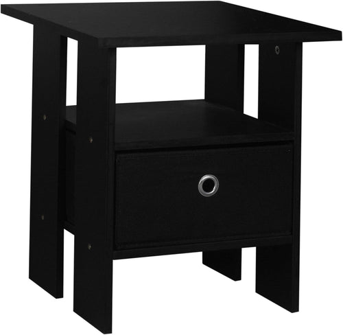 Black 3-Tier Side Table 39.5x39.5x45 cm | Modern End Table w/ Colour Drawer