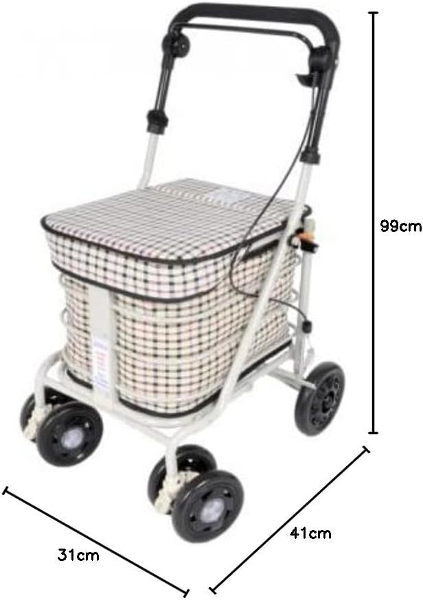 3 In 1 Shopping Trolley With Seat 4 Wheel Rollator Cart Light Tartan
