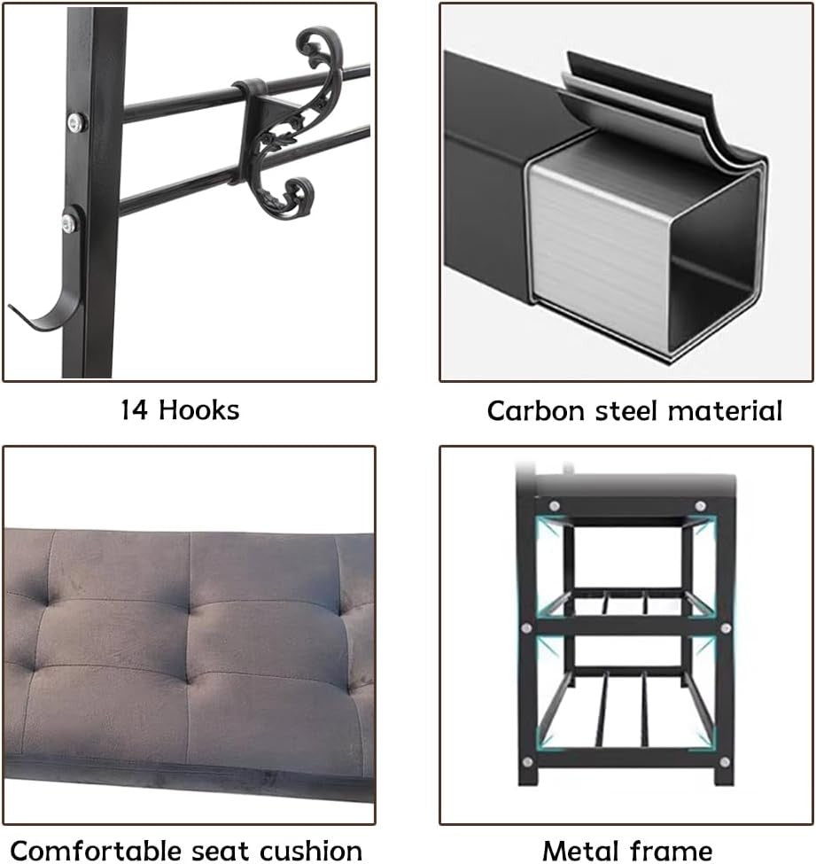 Modern Hall Tree Coat Rack with Shoe Bench 100cm | Entryway Storage Stand