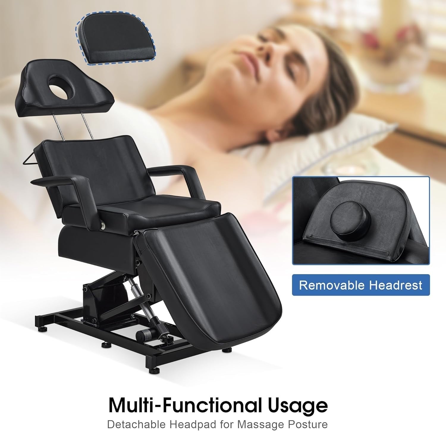 Fully Electric 3-Motor Beauty Massage Bed Facial Lash Tattoo Chair Adjustable