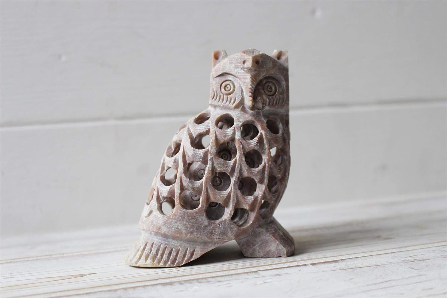 Handcrafted Stone Owl Ornament | Undercut Carved Figurine | Rustic Home Decor