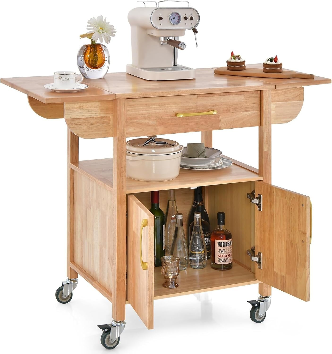 Kitchen Island Cart Drop Leaf Worktop Storage Trolley