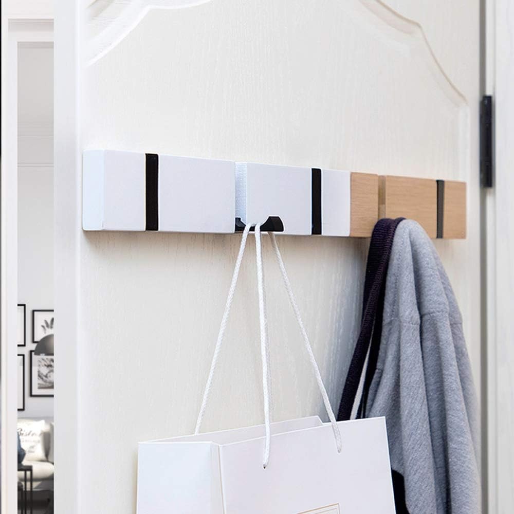 Wall Mounted Coat Hook Rack 2 Pack White Wood Foldable Hooks for Hallway Home