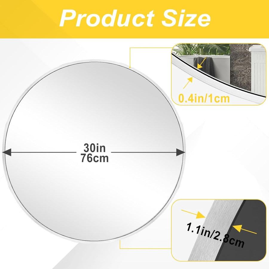 Silver Round Wall Mirror 76x76 cm Metal Frame for Bathroom & Living Room
