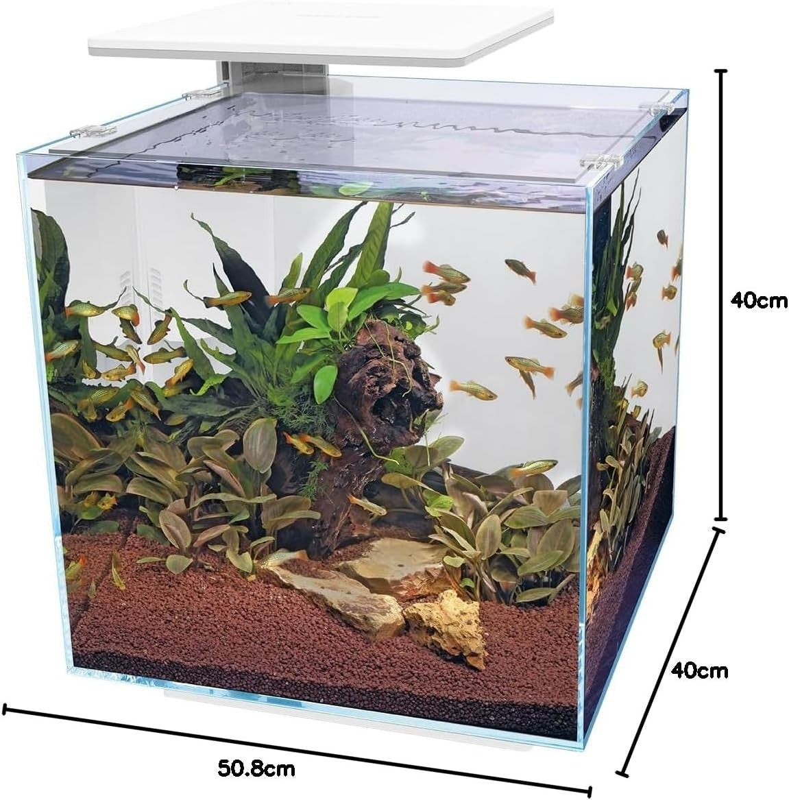 60L White Glass Aquarium with Filter & LED Light – Modern Fish Tank