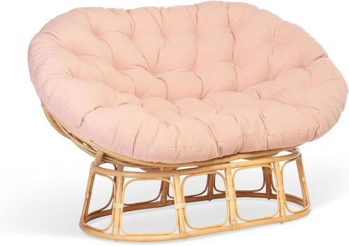 Blush Pink Double Papasan Rattan Lounge Chair Indoor 2 Seater Deep Cushion